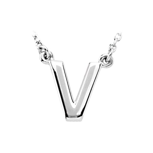 14K White Gold, Kendall Collection, Block Initial V Necklace, 16 Inch - Picture 1 of 4